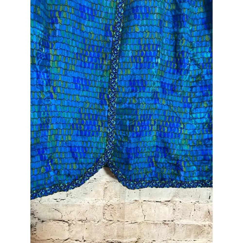 Vintage Encore Silk Jacket Womens 14 Turquoise‎ Watercolor Embroidery Trim